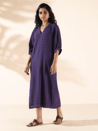 trueBrowns Purple Cotton Dobby Slit Dress