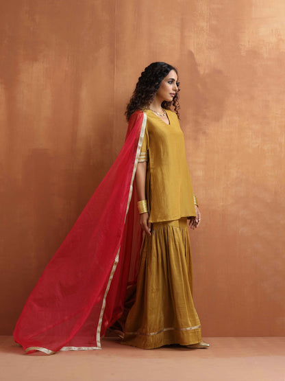 trueBrowns Gold Tissue Sharara Dupatta Set