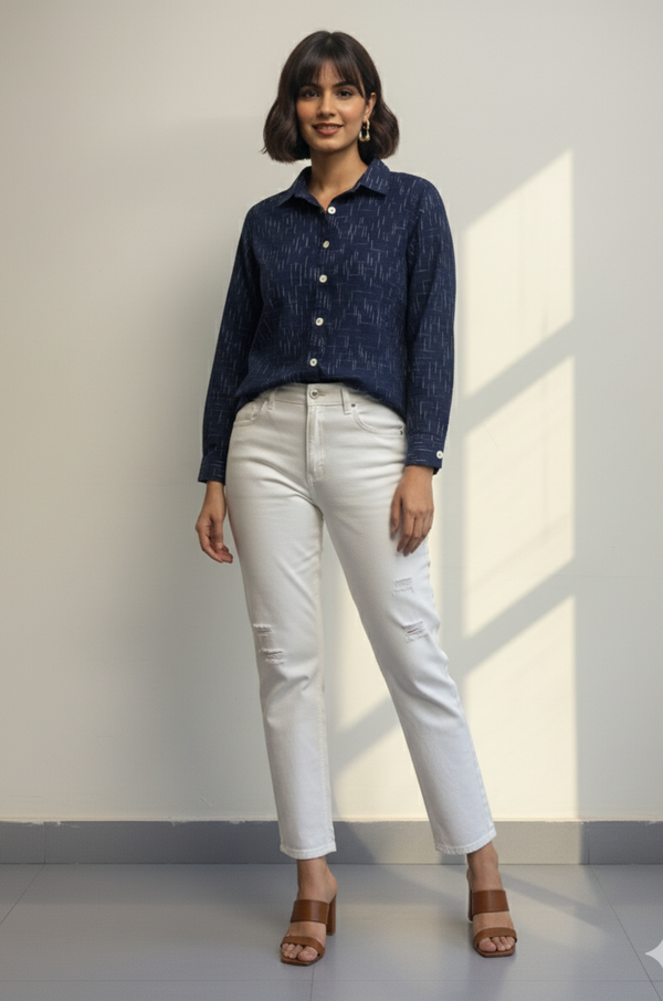 Maati  Indigo Drift Cotton Button Down Shirt