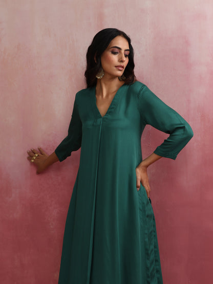 trueBrowns Green Modal Pleated Kurta Set