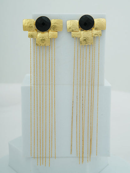 Golden Statement Earrings with Black Onyx