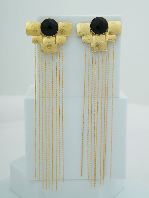 Golden Statement Earrings with Black Onyx