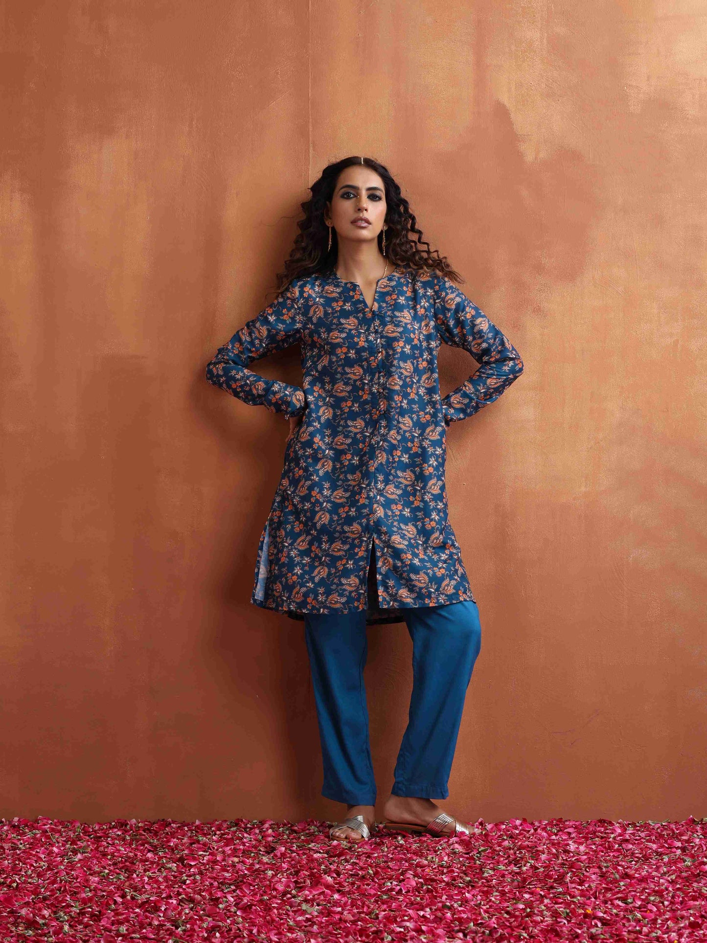 trueBrowns Blue Print Kurta Co-ord Set