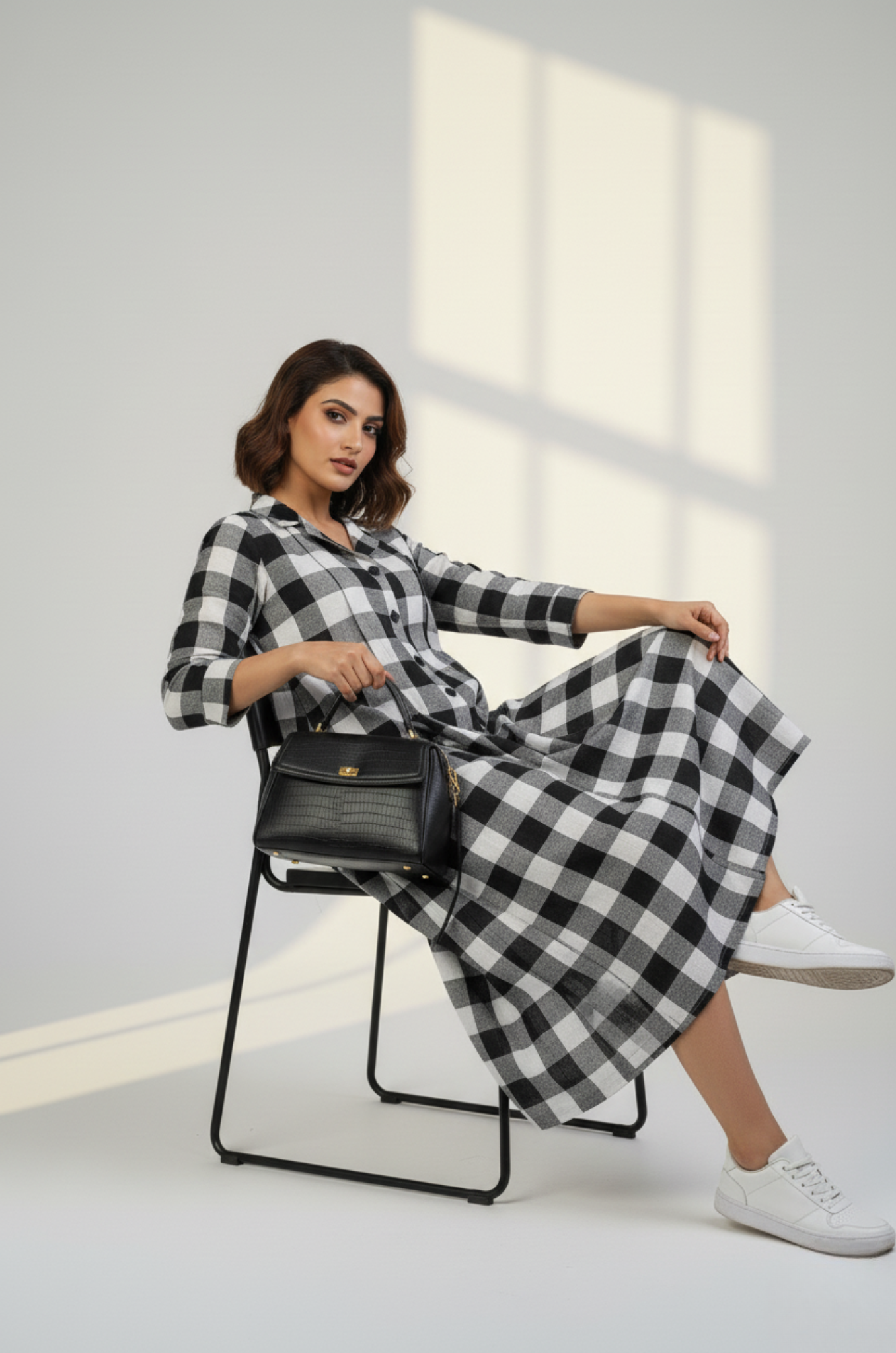 Maati  Chessboard Charm Cotton Jumpsuit With Pockets & Collar