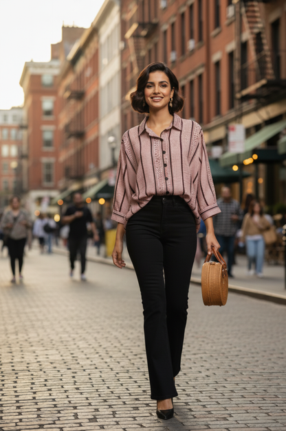 Maati  Noir Maze Handblock Printed Everyday Cotton Shirt