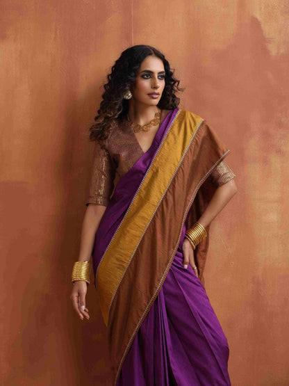 trueBrowns Purple Silk Ready To Wear Saree