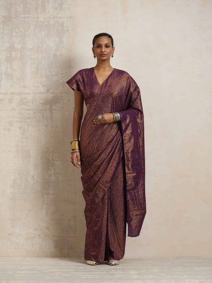 trueBrowns Purple Gold Metallic Ready To Wear Saree