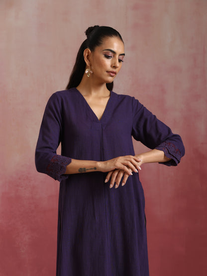 trueBrowns Purple Cotton Dobby Kurta Set