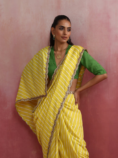 trueBrowns Lime Muslin Silk Ready To Wear Saree