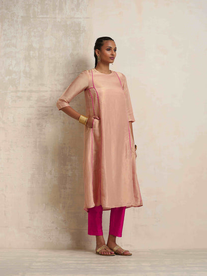 trueBrowns Blush Pink Tissue A-line Kurta Set