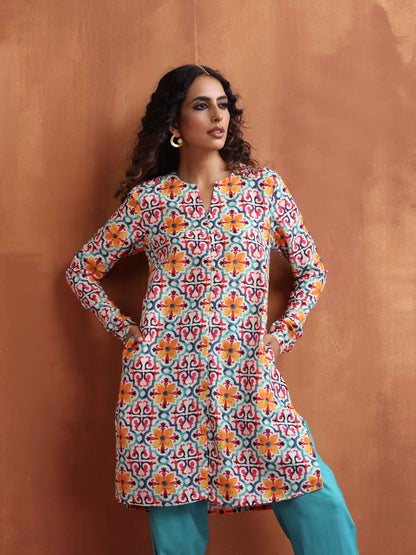 trueBrowns Off White Print Kurta Co-ord Set