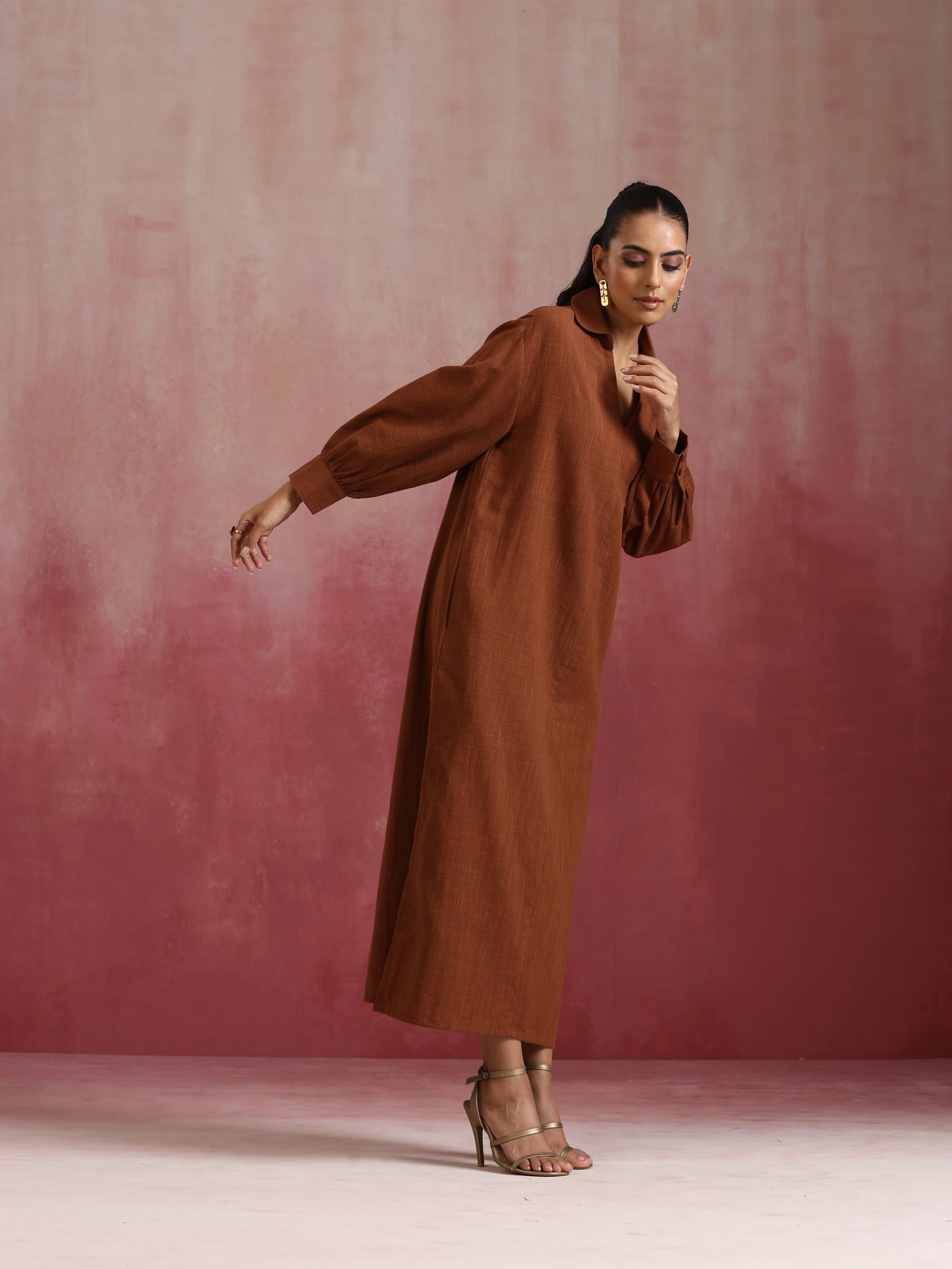 trueBrowns Brown Cotton Dobby Dress