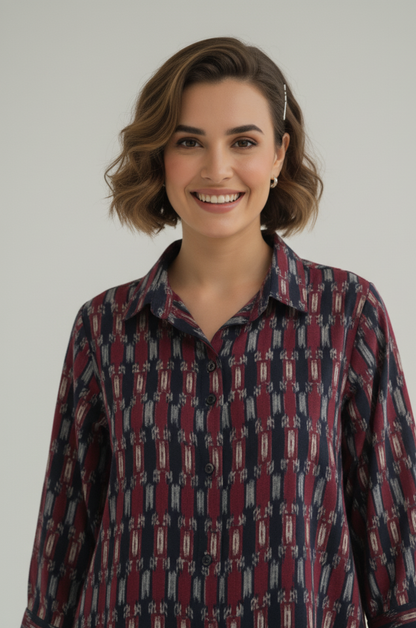 Maati  Midnight Everyday Ikat Cotton Shirt