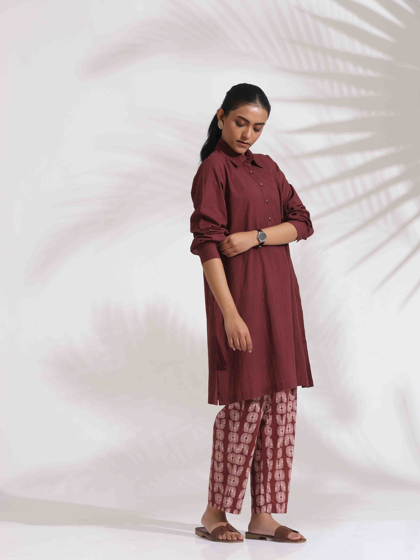 trueBrowns Brown Cotton Solid Kurta Co-ord Set