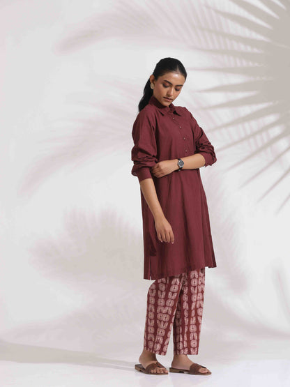 trueBrowns Brown Cotton Solid Kurta Co-ord Set