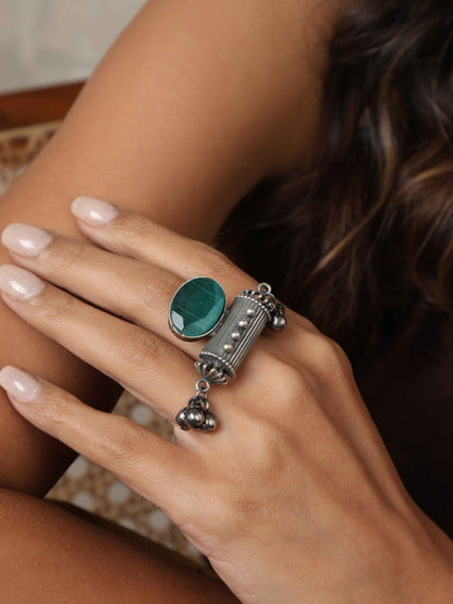 trueBrowns Silver Tone Stone Ghungroo Ring
