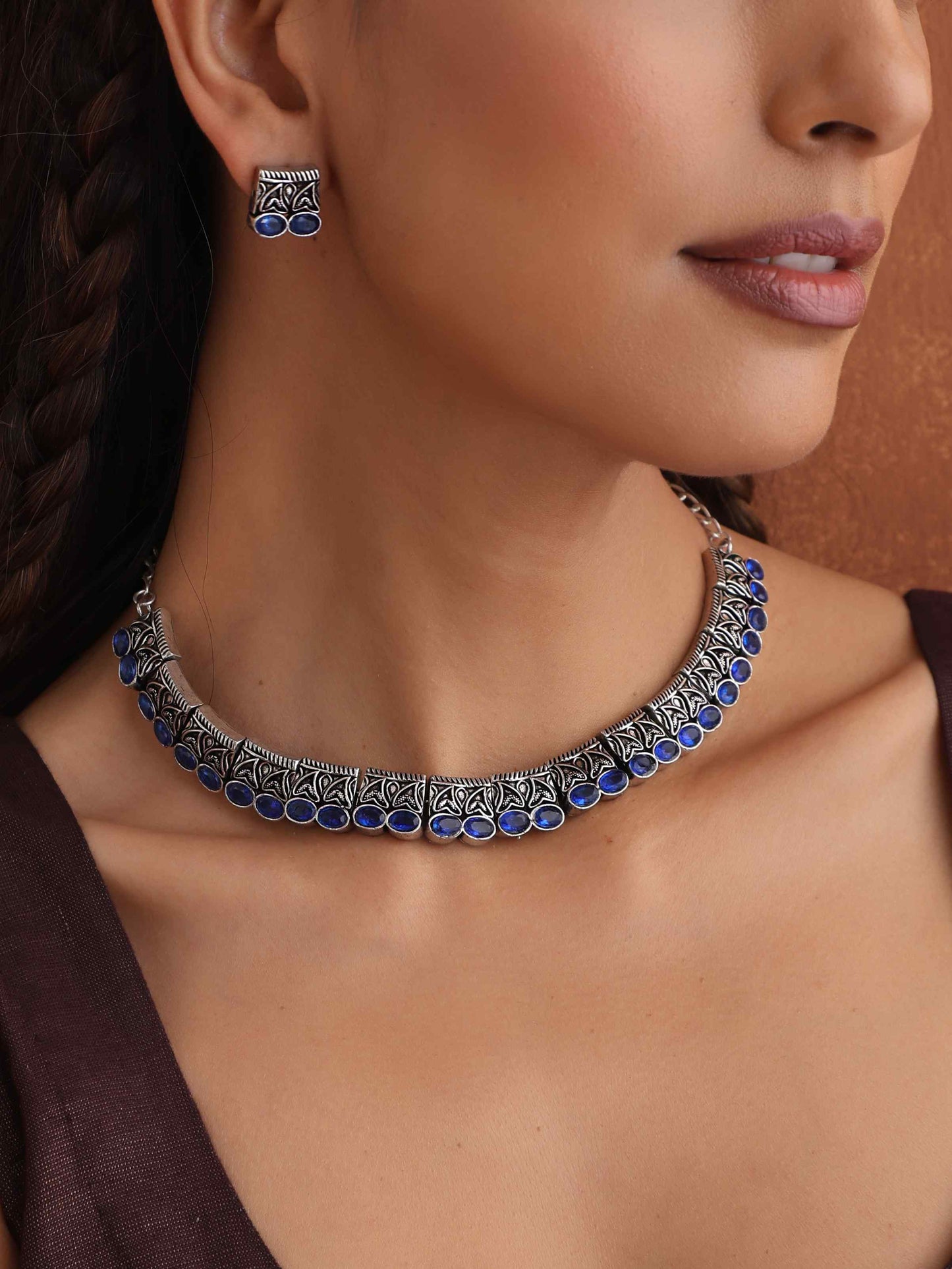 trueBrowns Silver Tone Beaded Necklace Set