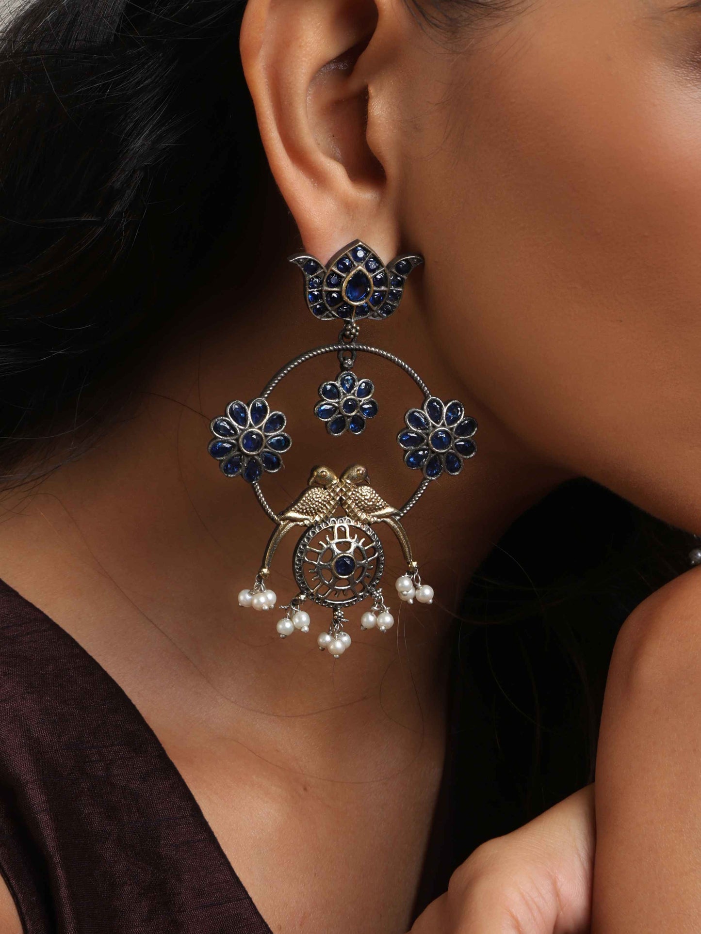 trueBrowns Silver Tone  Chandbali Earrings