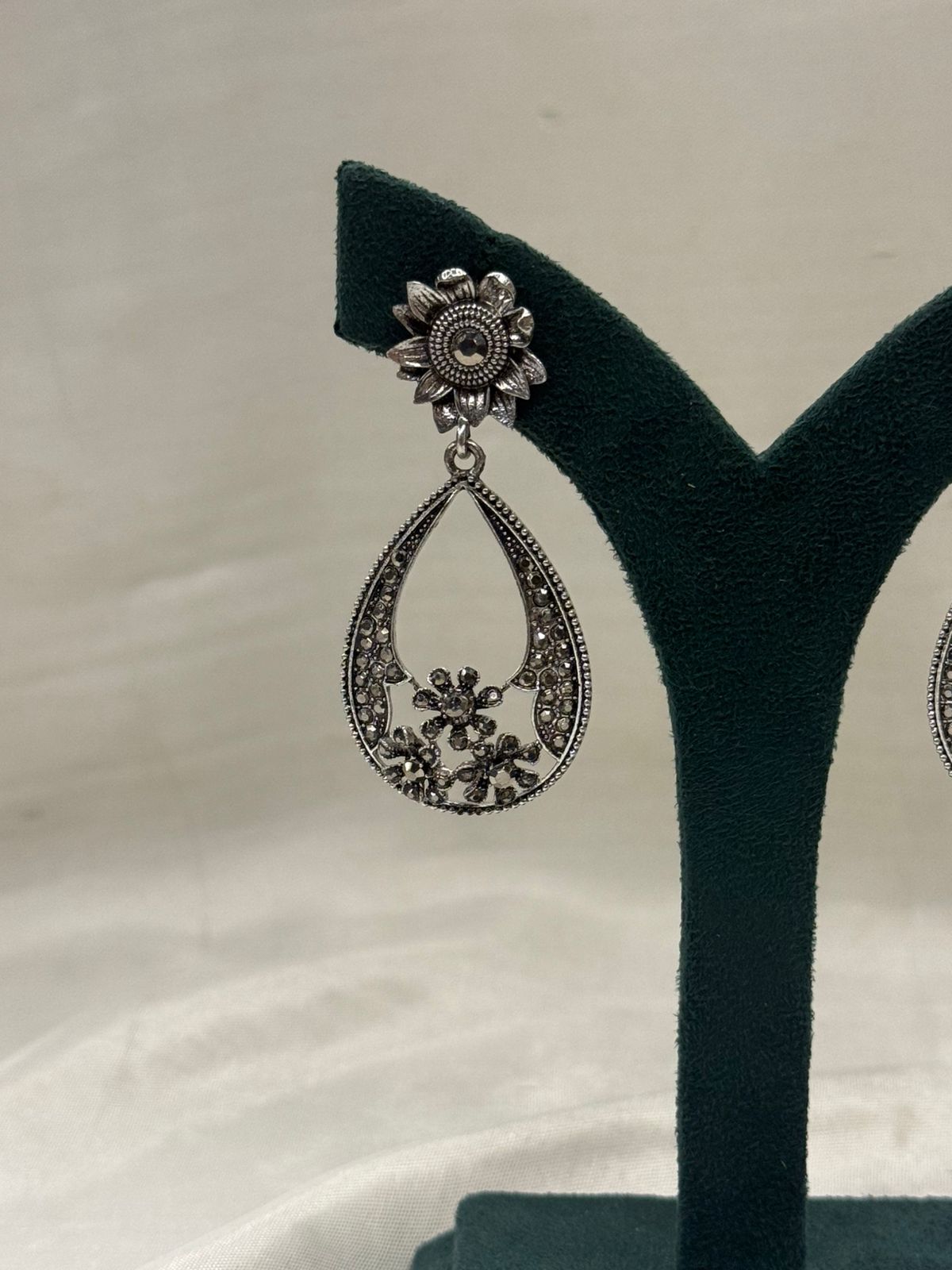 Oxidised Metal Teardrop Hanging Earrings