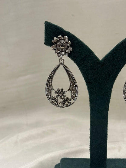 Oxidised Metal Teardrop Hanging Earrings