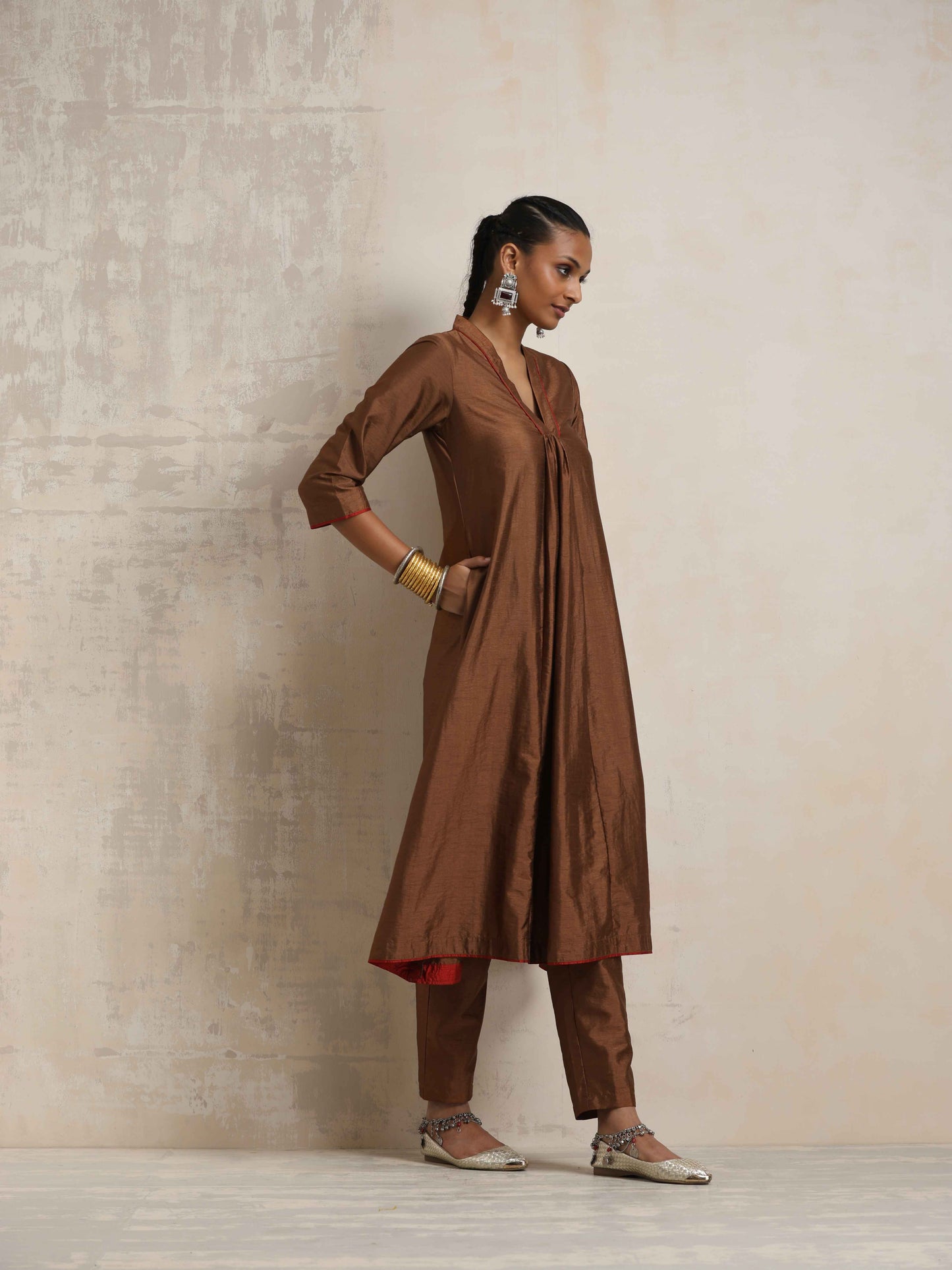 trueBrowns Brown Silk Kurta Set