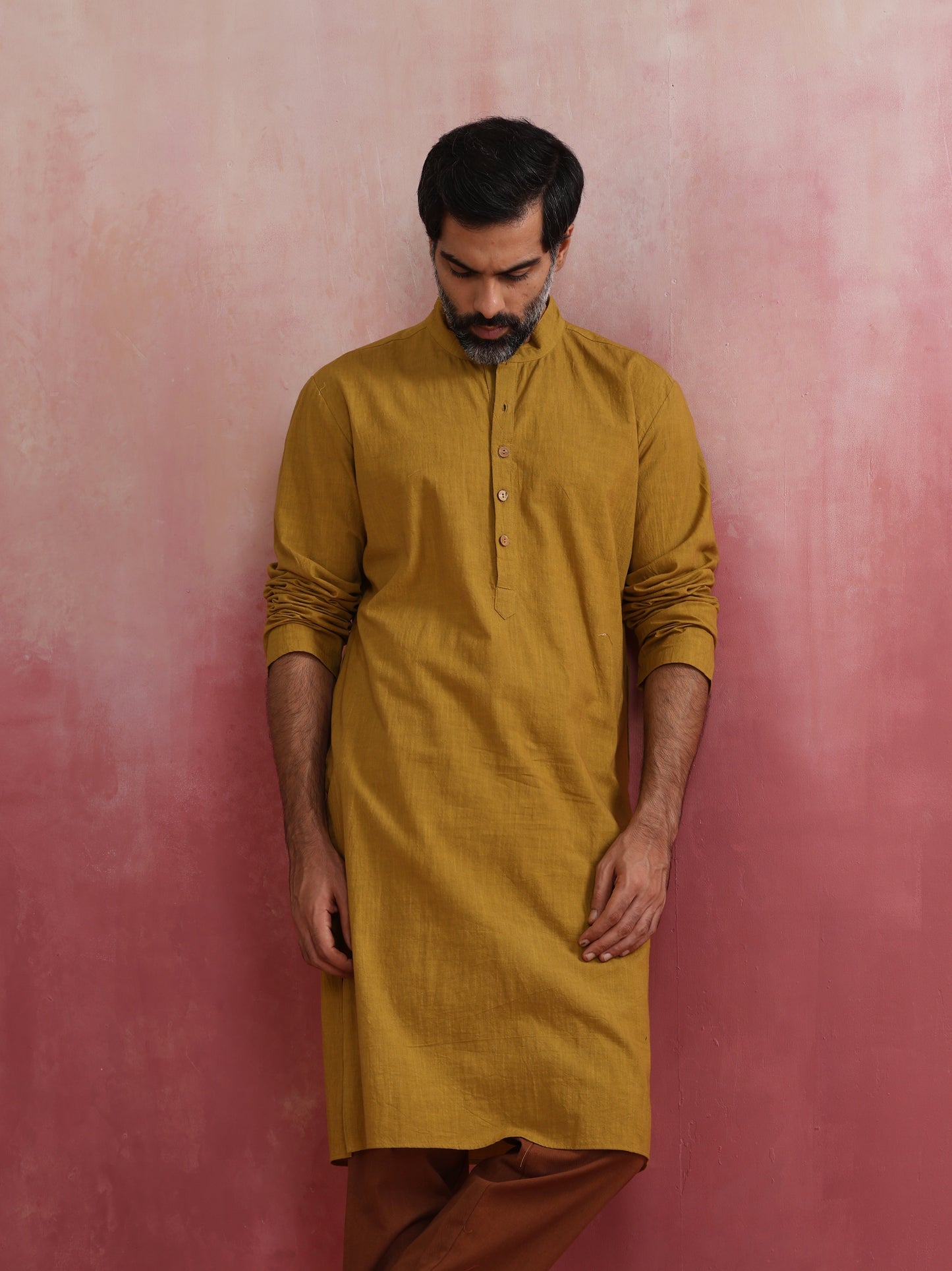 trueBrowns Men's Mustard Kurta