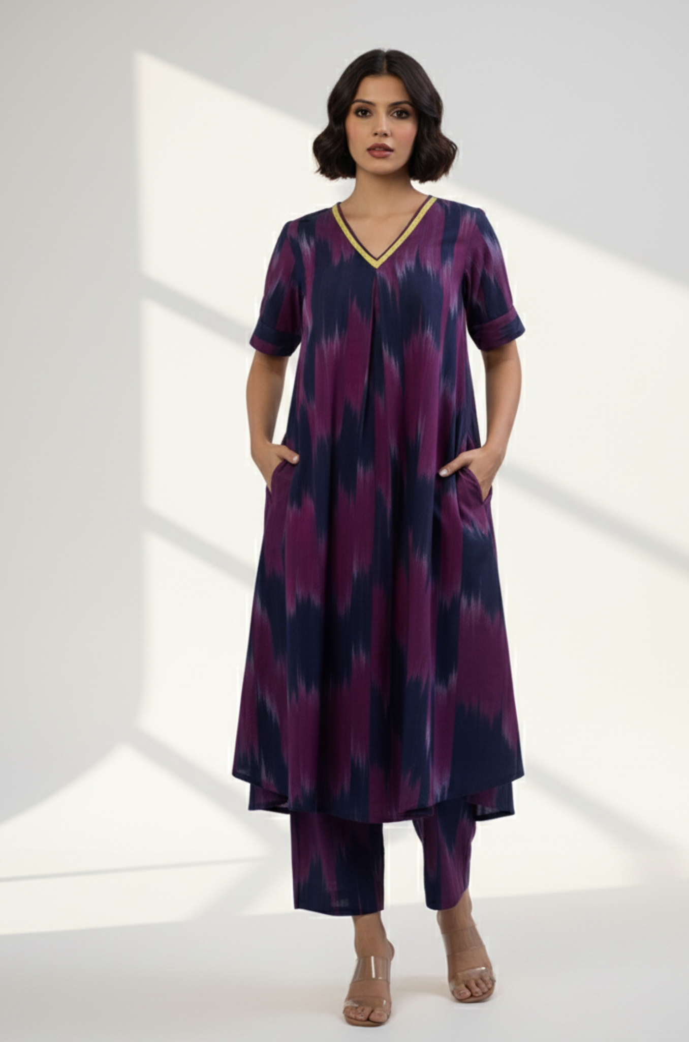 Maati Twilight Streak Modern Box Pleated Cotton Kurta & Pants Co-Ord Set