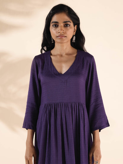 trueBrowns Purple Viscose Dobby Slit Kurta Pant Set