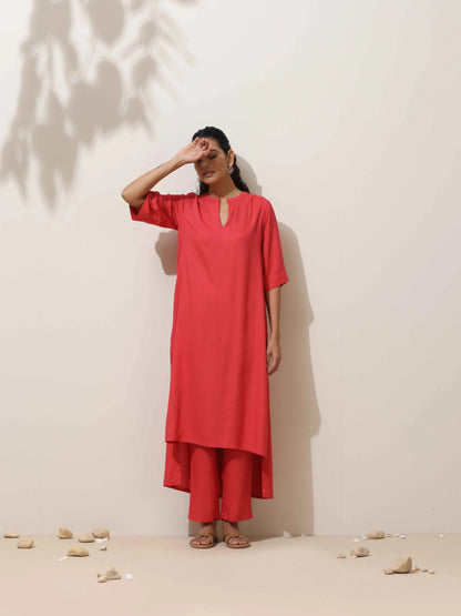 trueBrowns Coral Viscose Kurta Pant Set