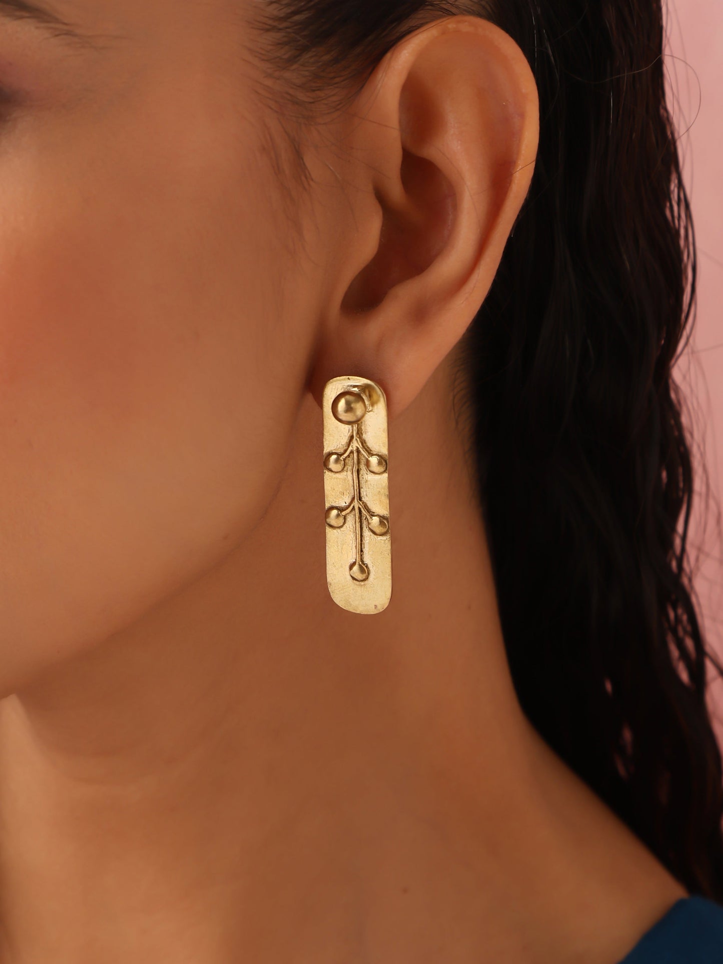 trueBrowns Brass Embossed Rectangular Earrings