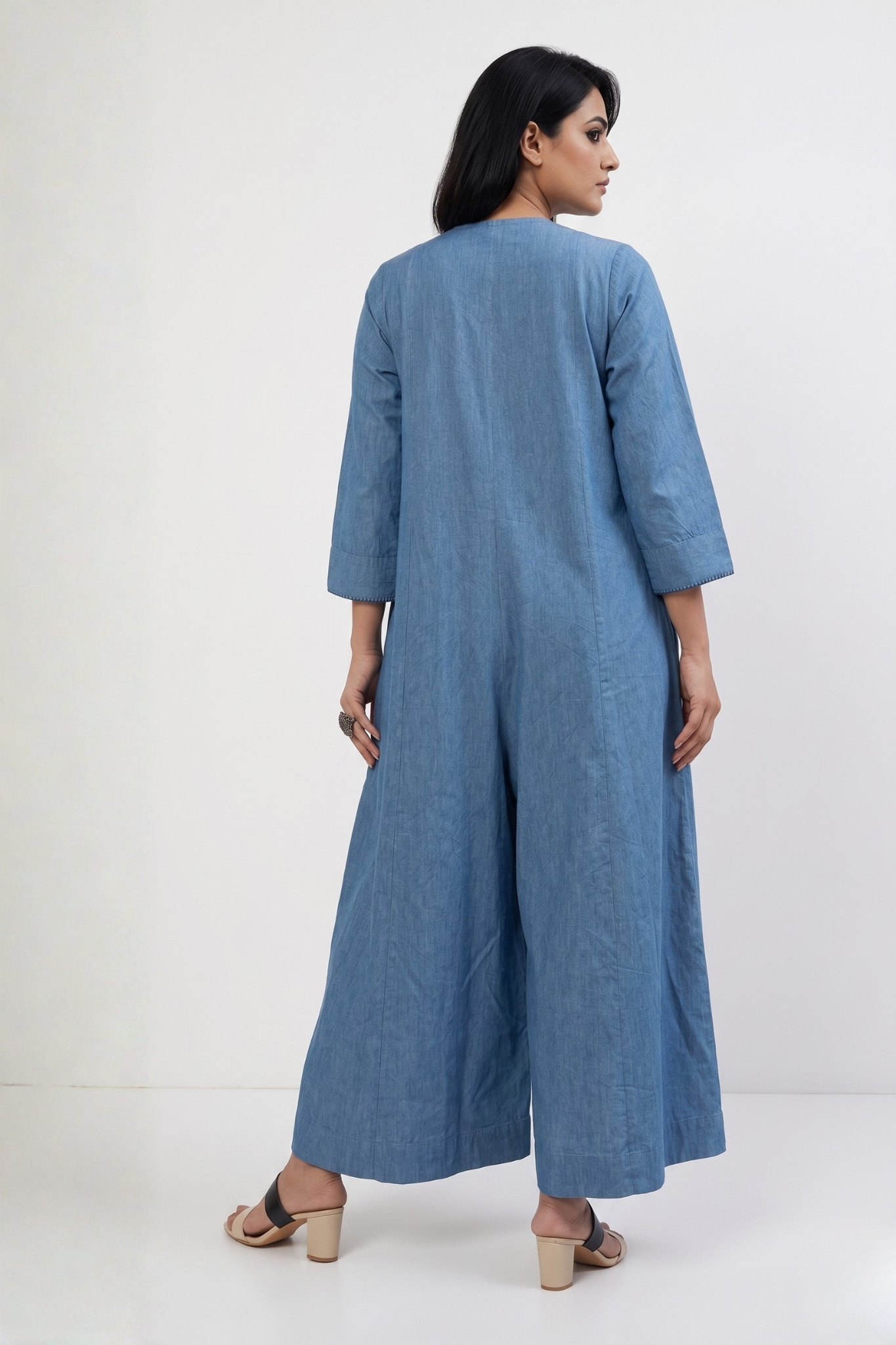 Skyloom Cotton Front Zipper Cotton Jumpsuit With Pockets & Sleeves