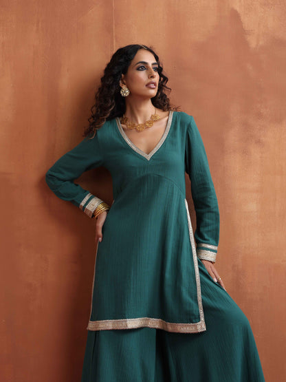 trueBrowns Green Cotton Sharara Set