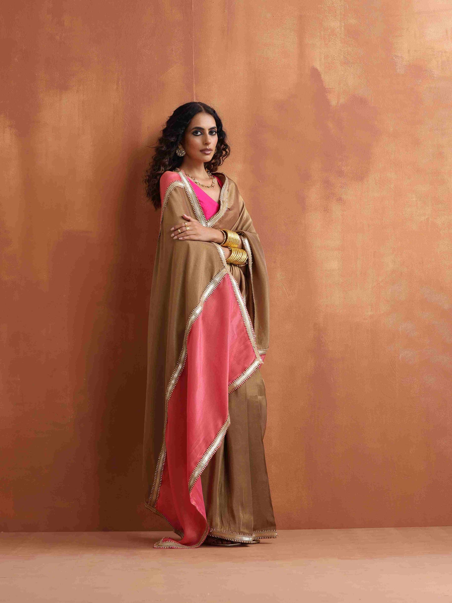 trueBrowns Bronze Tissue Ready To Wear Saree