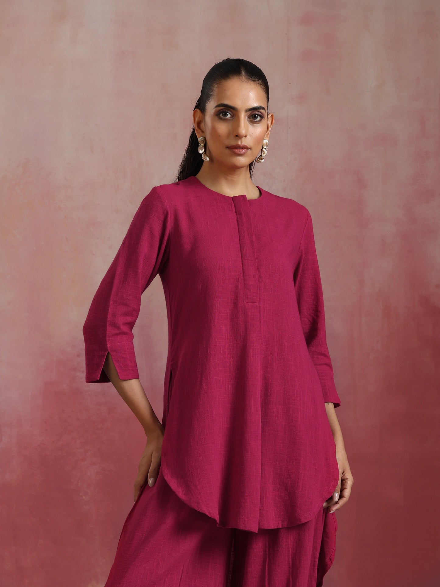 trueBrowns Magenta Cotton Kurta Co-ord set