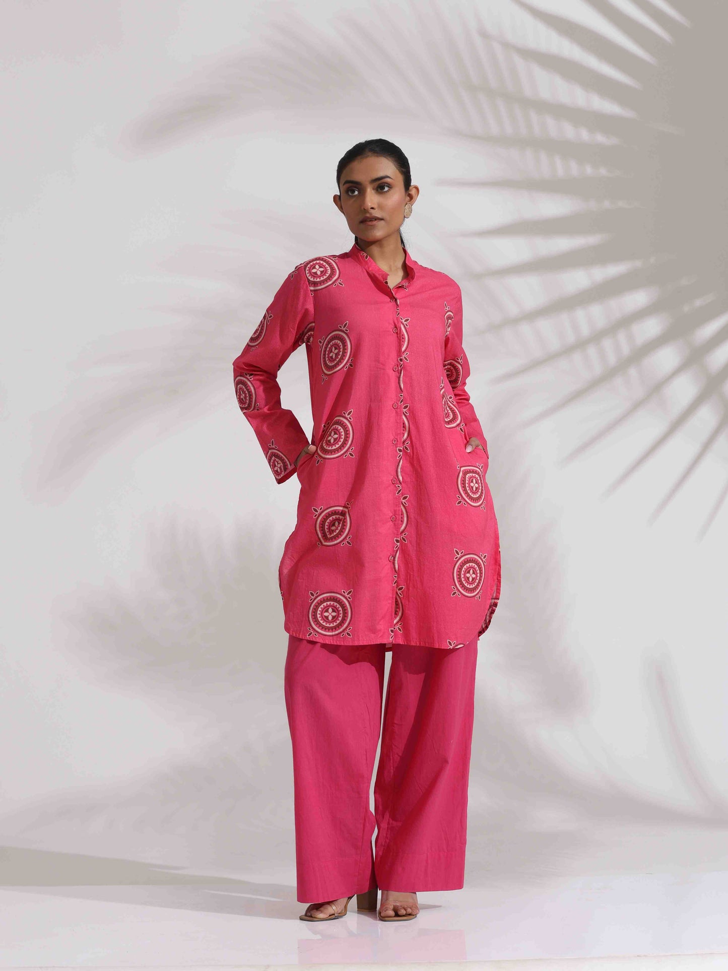 trueBrowns Pink Cotton Print Kurta Co-ord Set