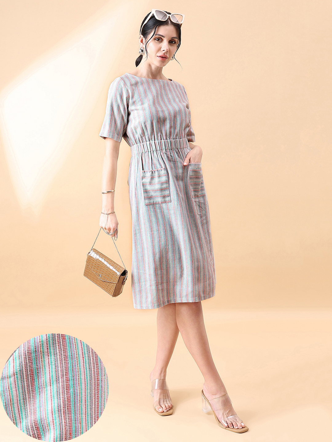 Linen Stripe Dress - Multi Color