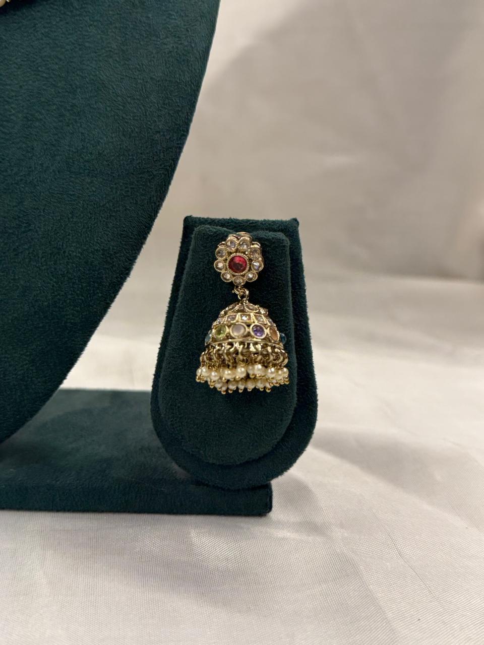 Royal Polki Design Pearl Choker Necklace Set with Jhumka Earrings