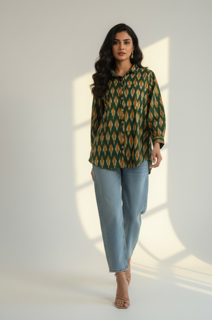 Maati  Golden Moss Cotton Button Down Shirt