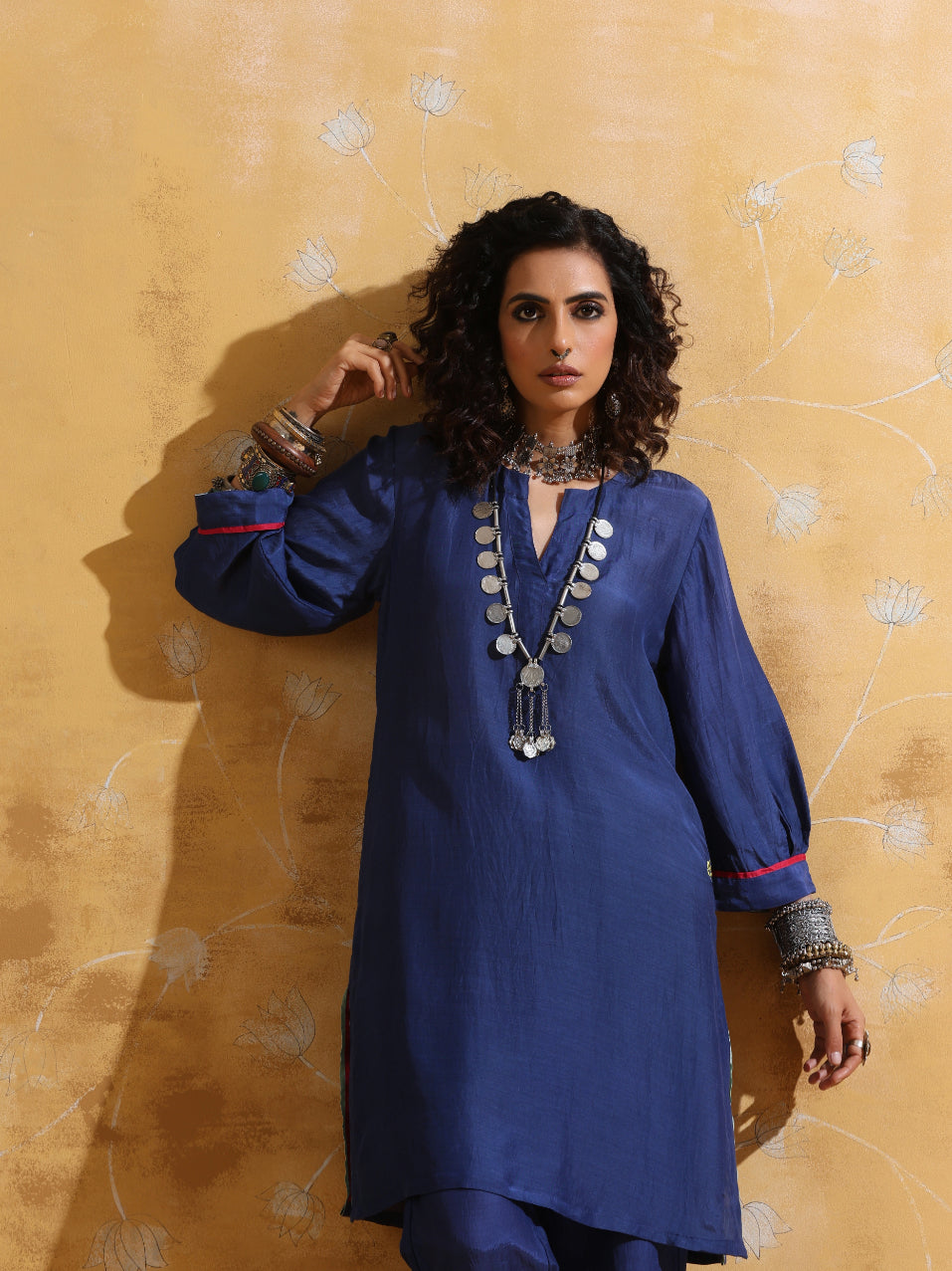 trueBrowns Blue Muslin Silk Relaxed Kurta Co-ord Set LP