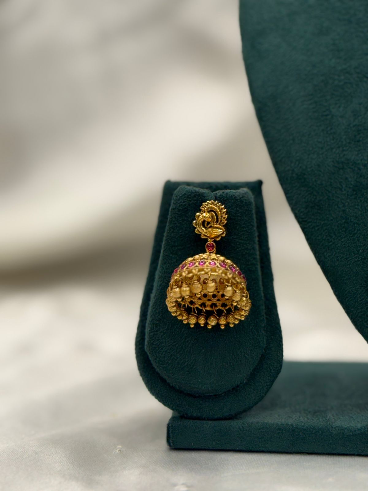 Antique Finish Premium Necklace Set with Red Stone Detailing