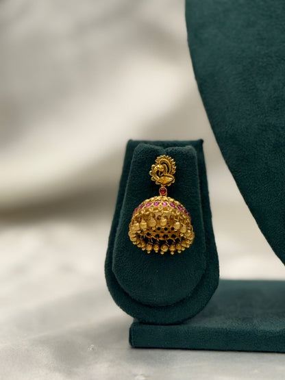 Antique Finish Premium Necklace Set with Red Stone Detailing