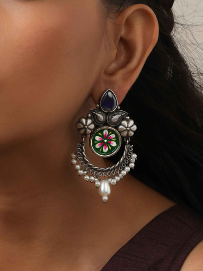 trueBrowns Silver Tone Handpainted Earrings