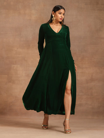 trueBrowns Green Velvet Dress