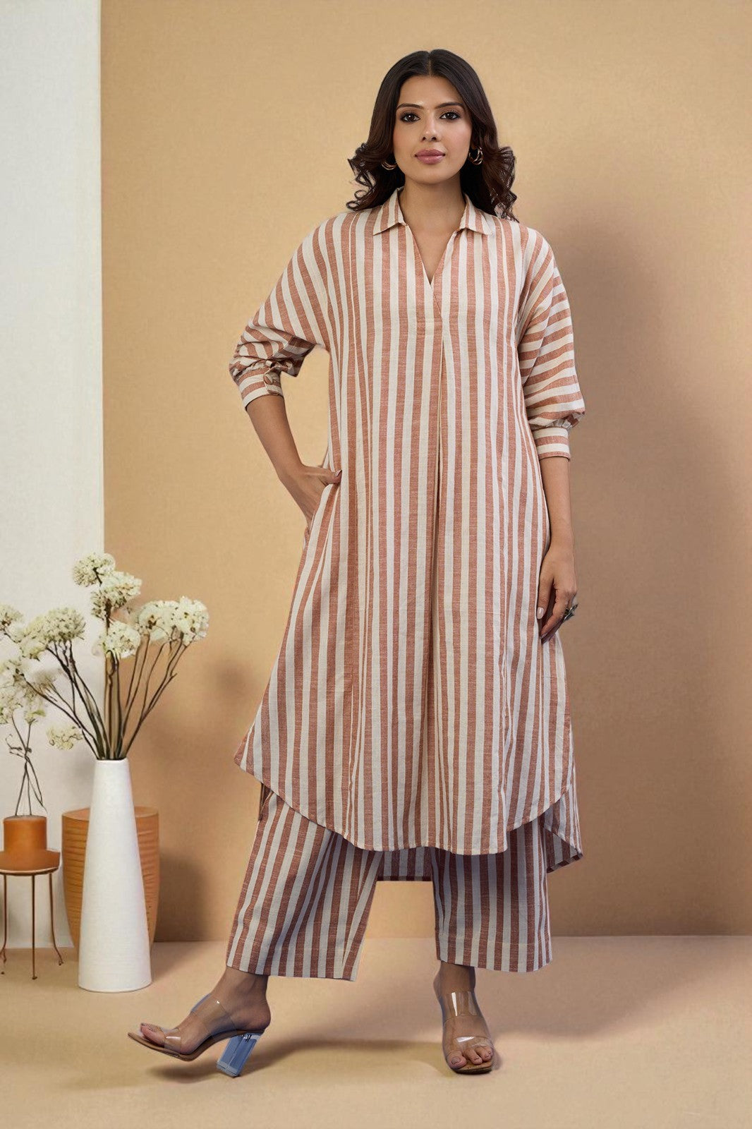Cocoa Trace Collar Box Pleat Only Kurta Top Mc