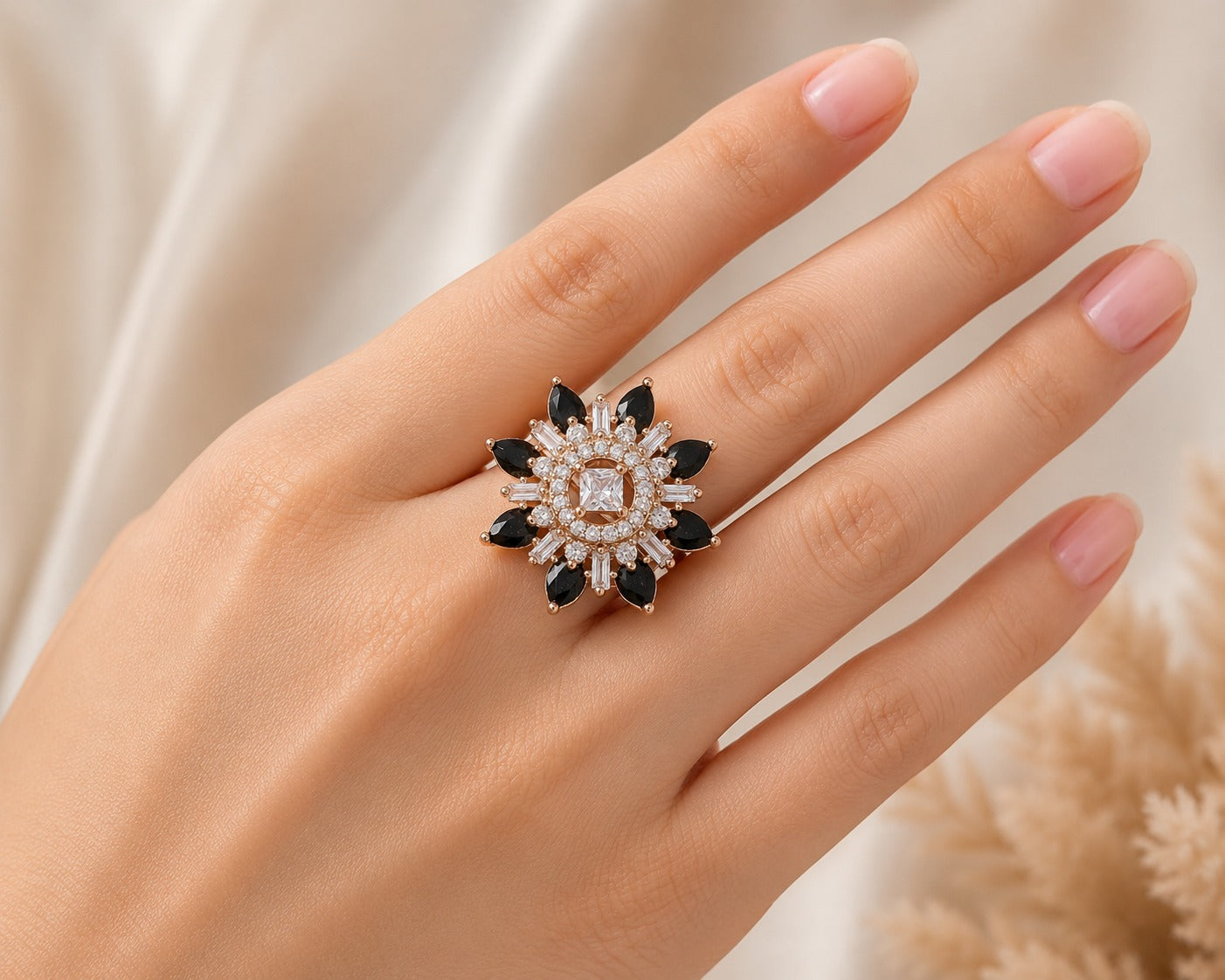 Black & Gold-Tone Adjustable Statement Ring