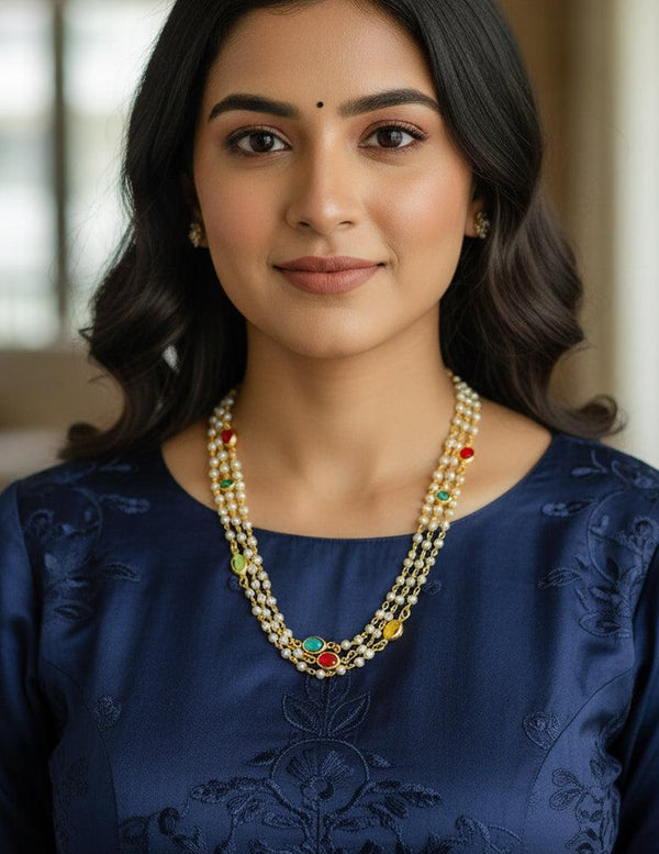 Premium Pearl Layer with Semi Precious Stone Necklace LP - 48Hr Delivery