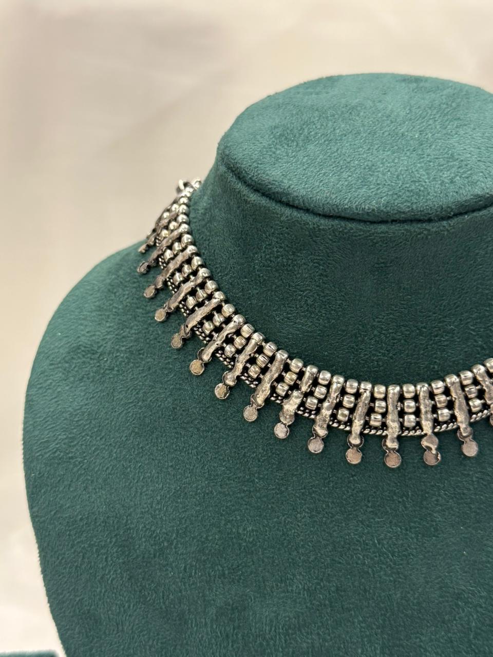 Oxidised 3 Layer Choker Necklace with Beads