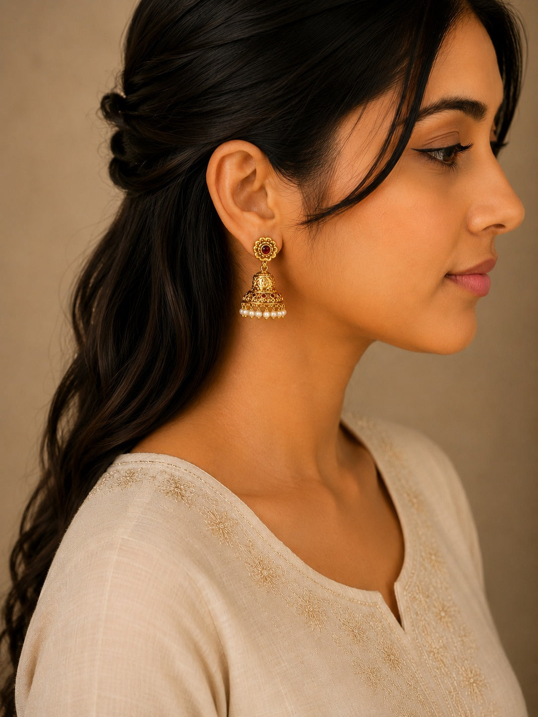 Anti-Tarnish Ruby Pearl Jhumka Earrings LP- 48Hr Delivery