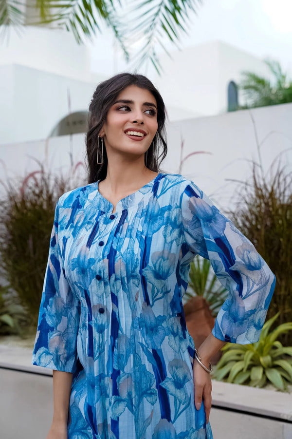 Reeval Mul Chanderi 2Pcs Suit Set Blue-48Hr Delivery