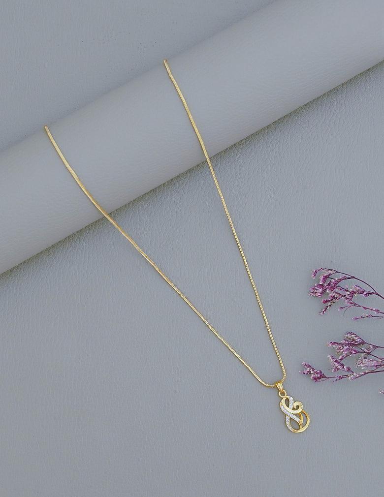 18k Gold Plated AntiTarnish AD Stone Pendant Simple Necklace